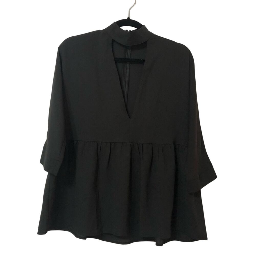Lucca Black 3/4 Sleeve Cutout Blouse Womens S 3/4 Sleeve Top Peplum Whimsigoth